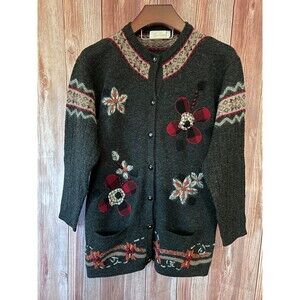 LE GARY ITALY Embroidered Long Cardigan Sweater Size L (Bx 12)